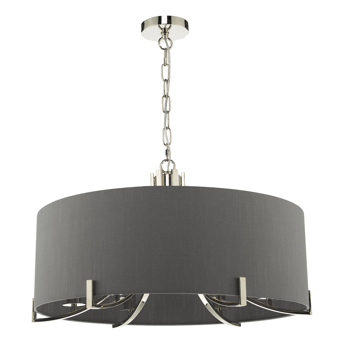 Veyron 6 Light Pendant Polished Nickel With Grey Shade<br>Polished Nickel