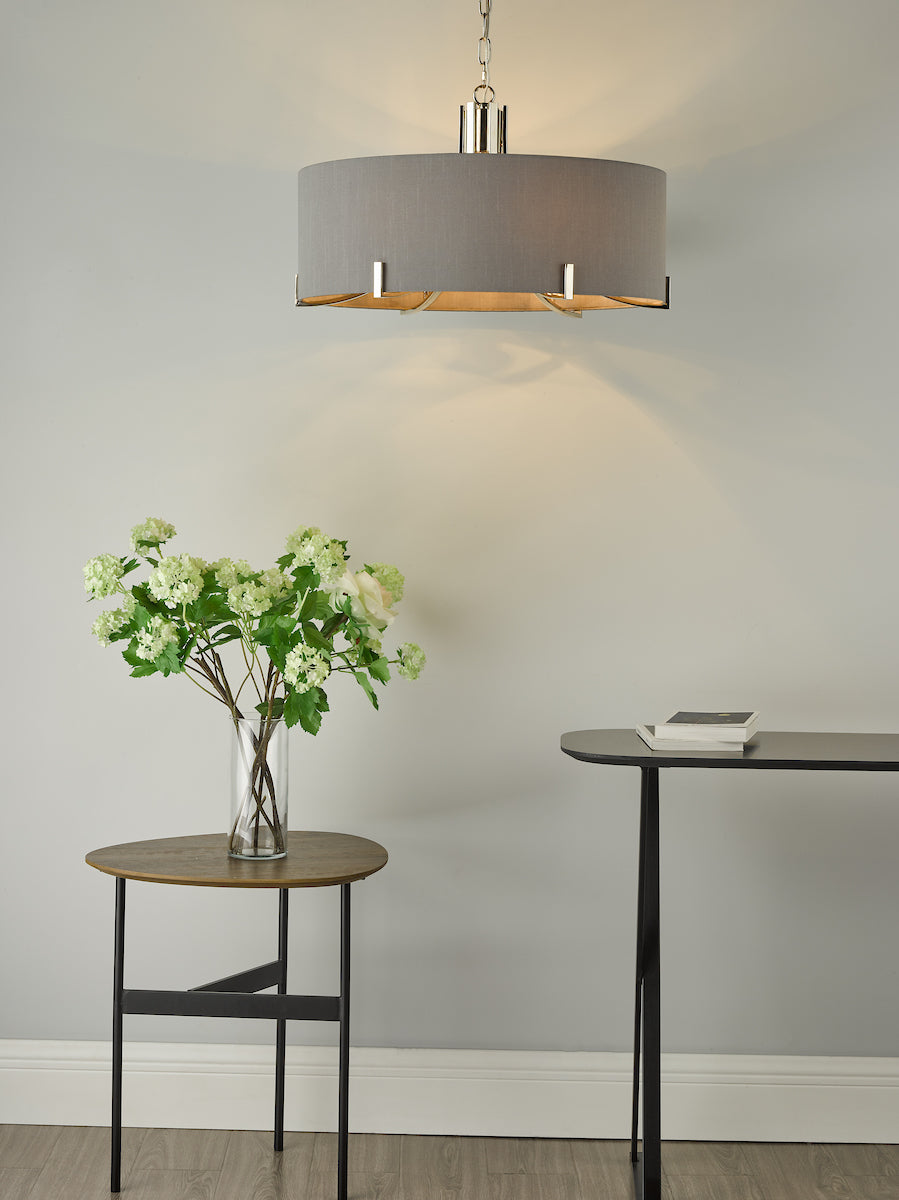 Veyron 6 Light Pendant Polished Nickel With Grey Shade<br>Polished Nickel