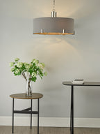 Veyron 6 Light Pendant Polished Nickel With Grey Shade<br>Polished Nickel