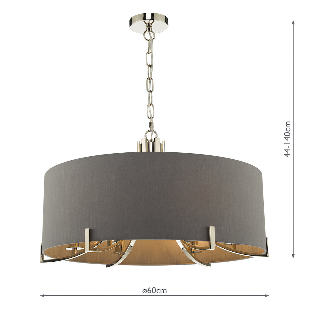 Veyron 6 Light Pendant Polished Nickel With Grey Shade<br>Polished Nickel