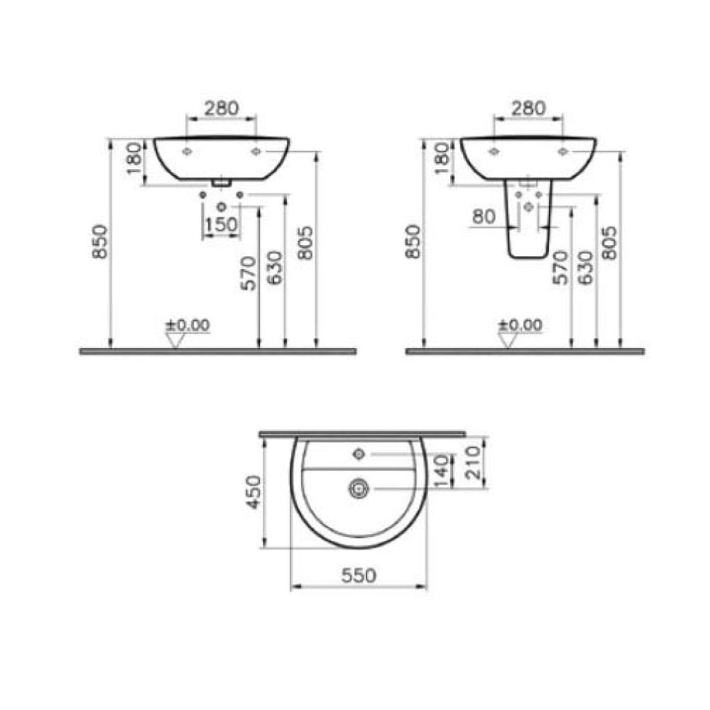 VitrA Layton 550x450mm 1 T/H Basin