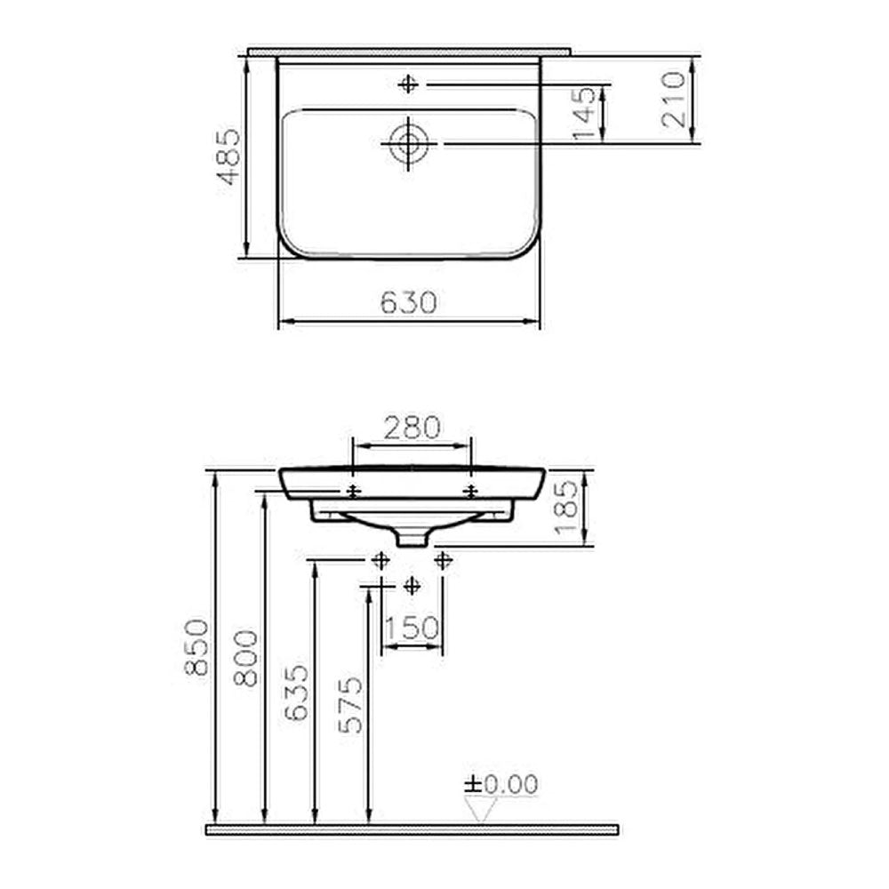 VitrA Sento 630x485mm 1 T/H Basin