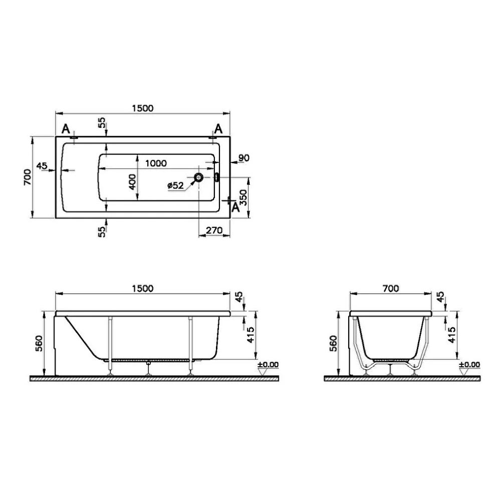 VitrA Neon 1500mm Bath With Legs