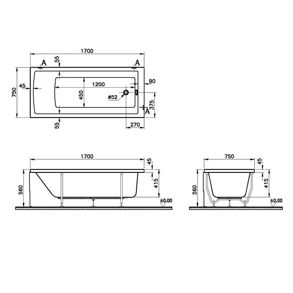 VitrA Neon 1700mm Bath with Legs