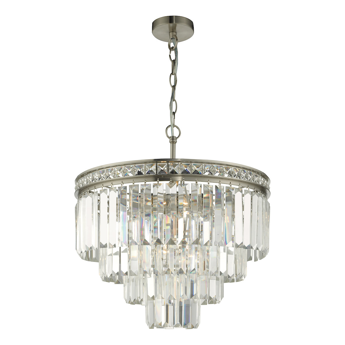 Vyana 4 Light 4 Tier Pendant Brushed Nickel and Crystal Droppers<br>Crystal