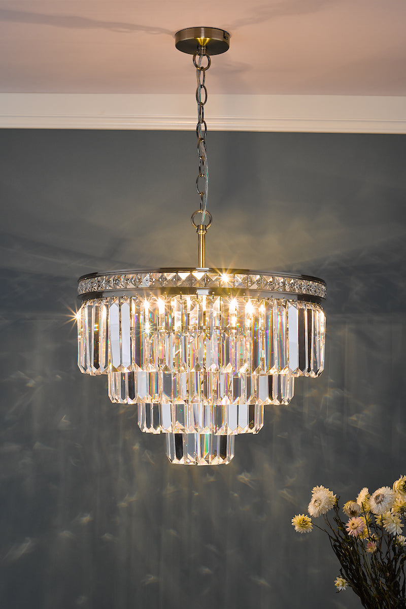 Vyana 4 Light Pendant Antique Brass Crystal<br>Crystal