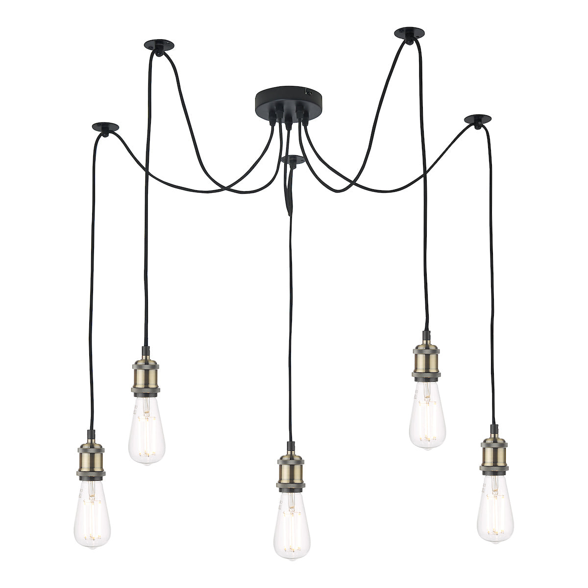 Waco 5 Light Pendant Antique Brass Matt Black<br>Antique Brass