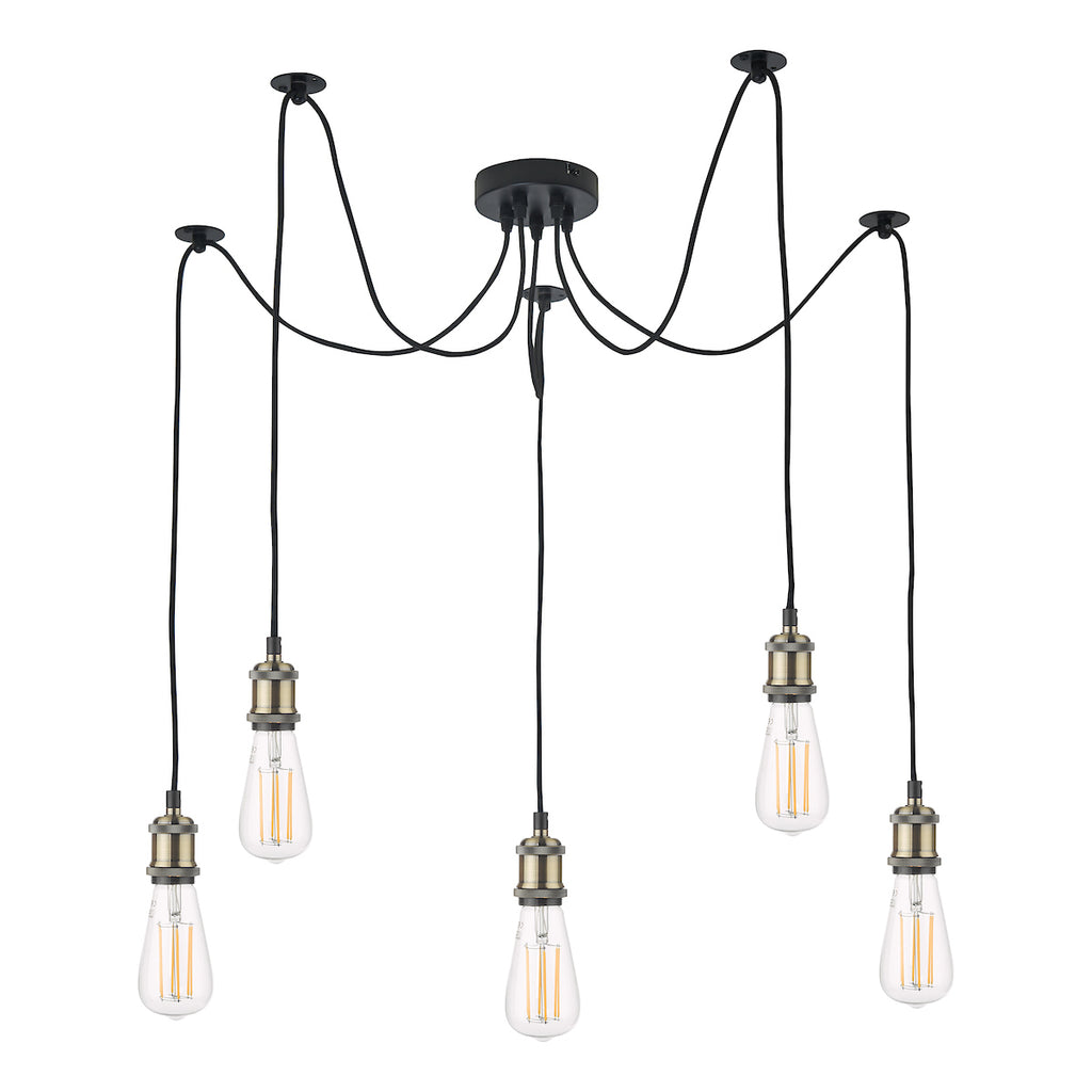 Waco 5 Light Pendant Antique Brass Matt Black<br>Antique Brass