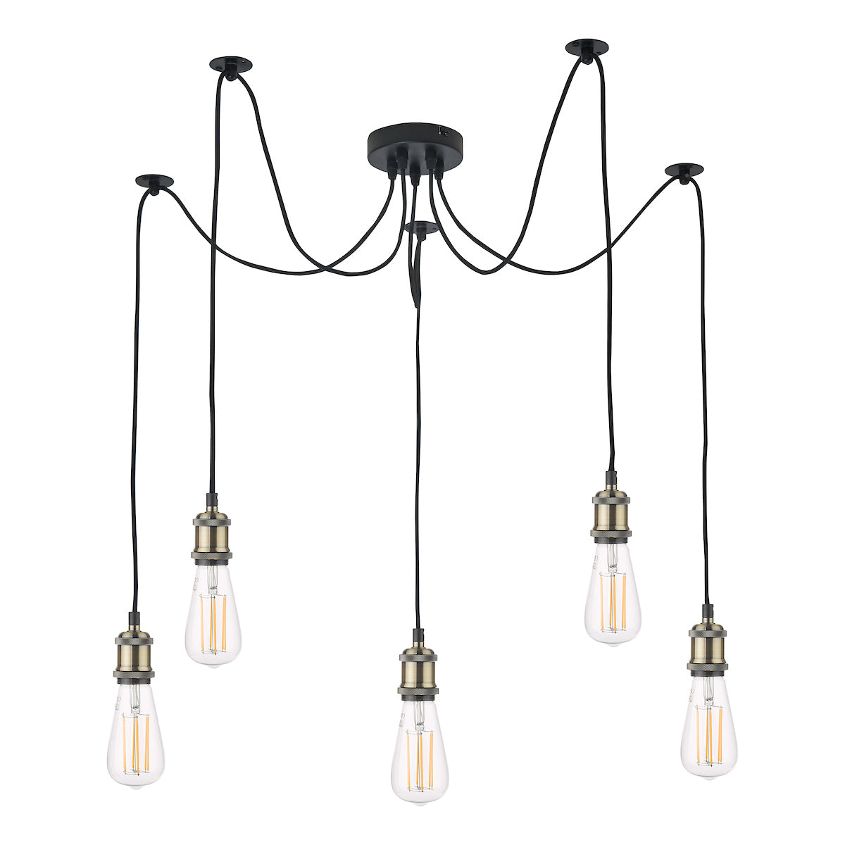 Waco 5 Light Pendant Antique Brass Matt Black<br>Antique Brass