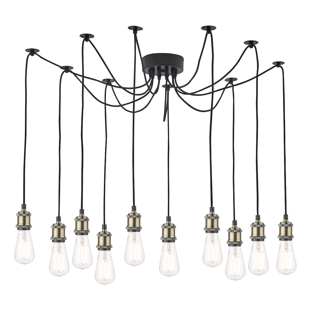 Waco 10 Light Pendant Antique Brass Matt Black<br>Antique Brass