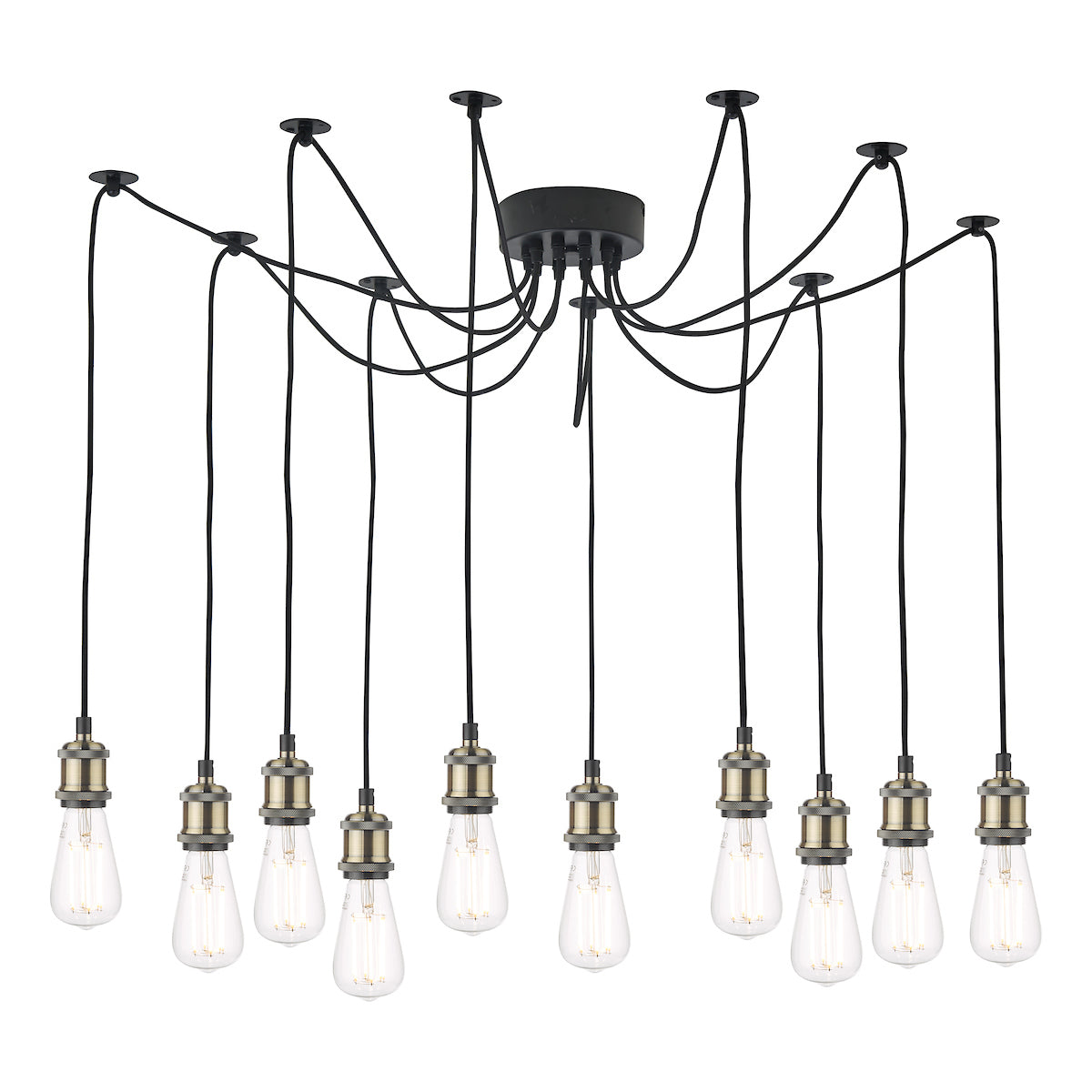 Waco 10 Light Pendant Antique Brass Matt Black<br>Antique Brass