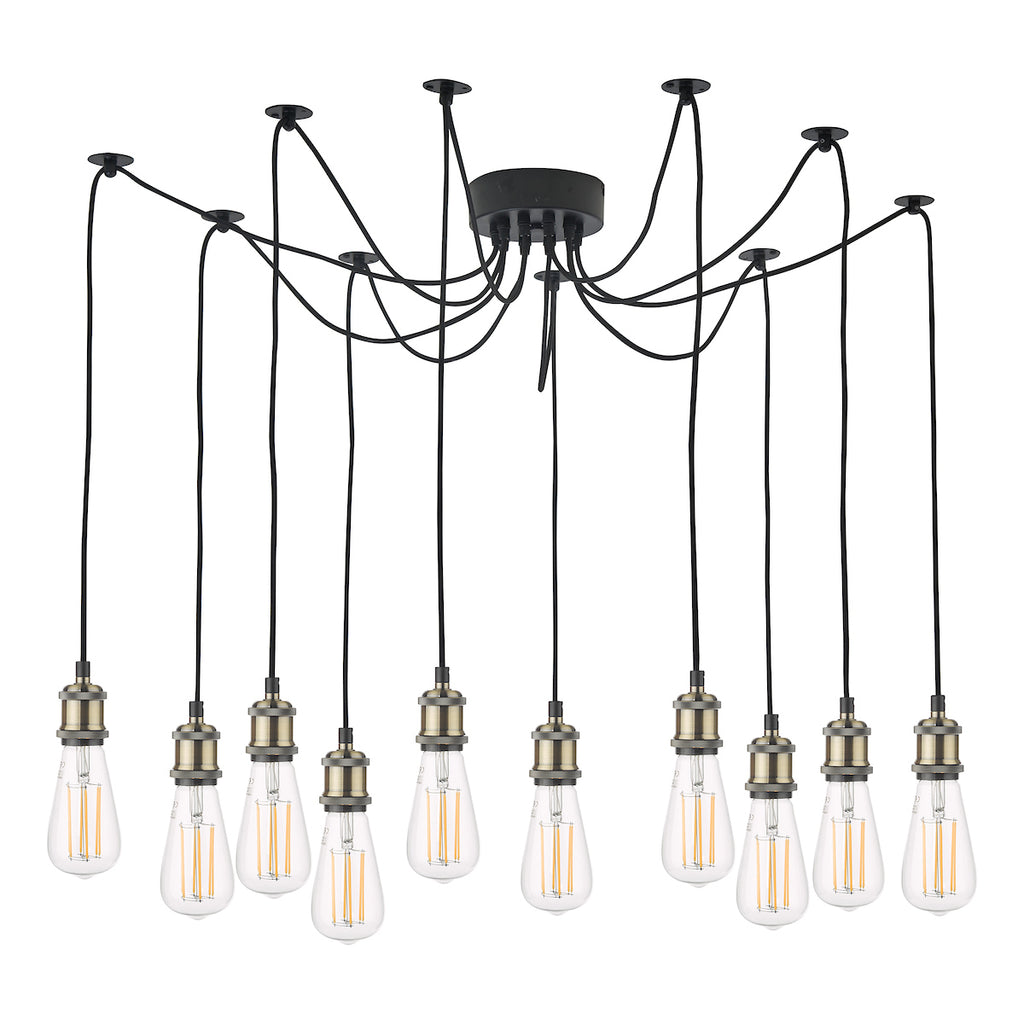 Waco 10 Light Pendant Antique Brass Matt Black<br>Antique Brass