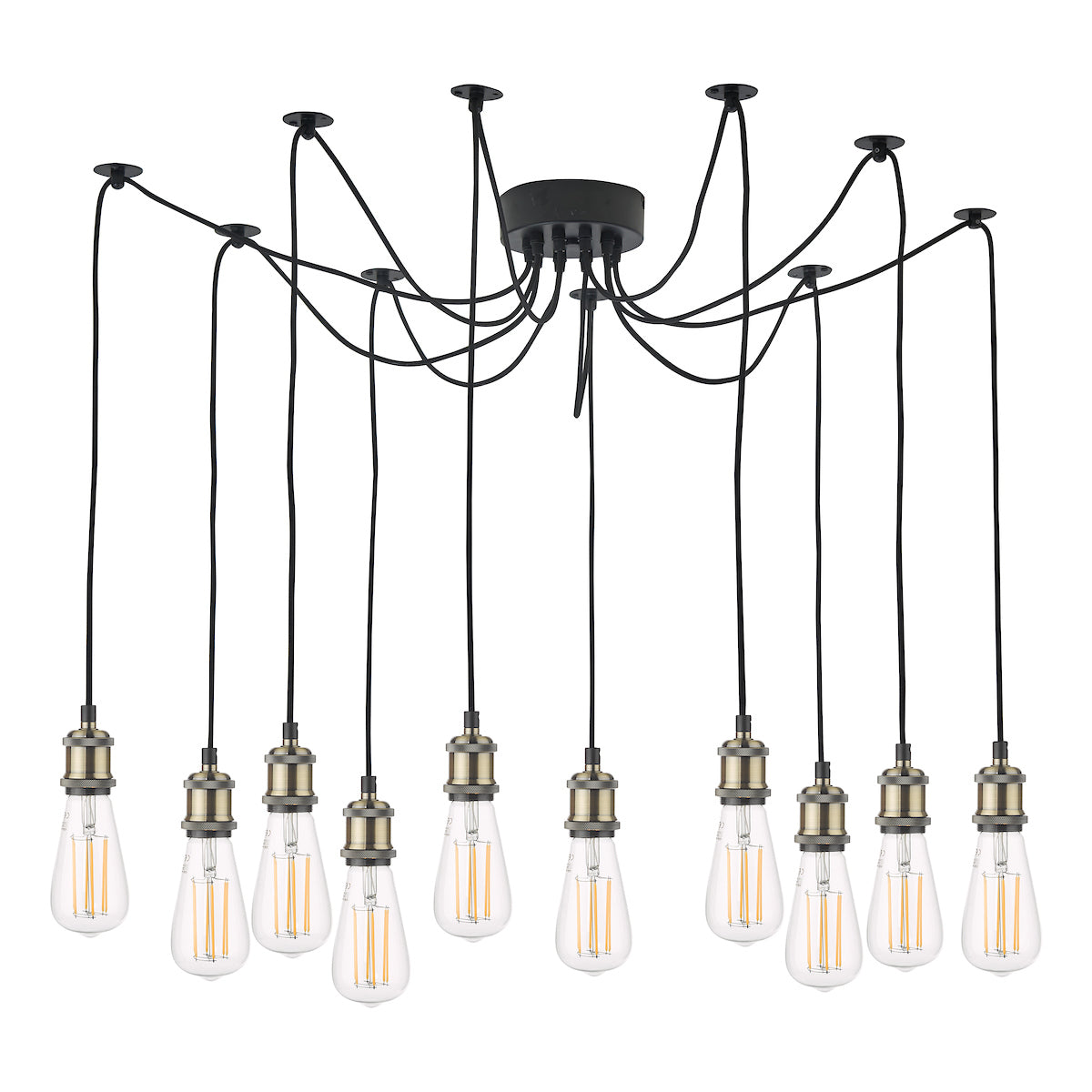 Waco 10 Light Pendant Antique Brass Matt Black<br>Antique Brass