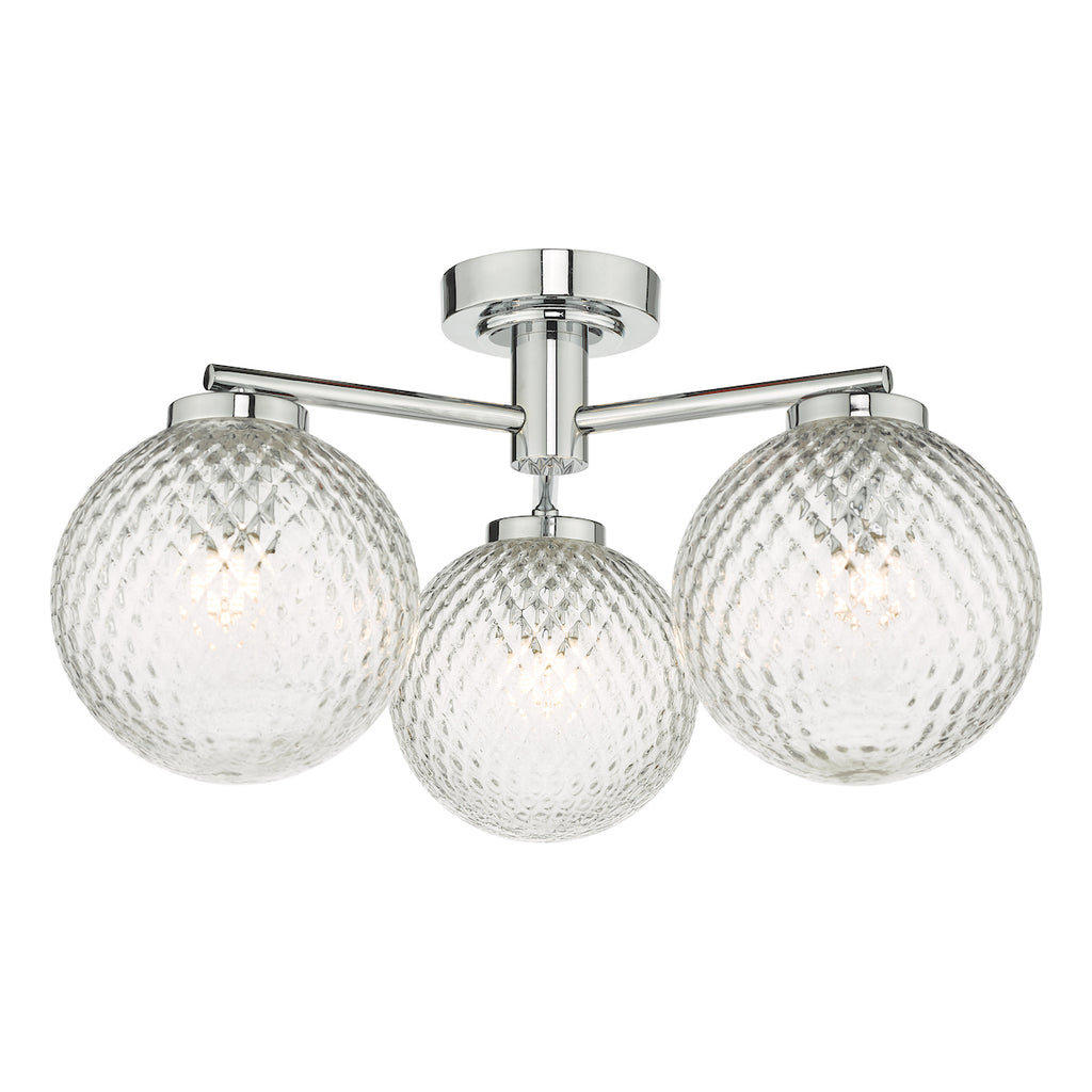 Wayne Bathroom 3 Light Semi Flush Polished Chrome Glass IP44<br>Polished Chrome