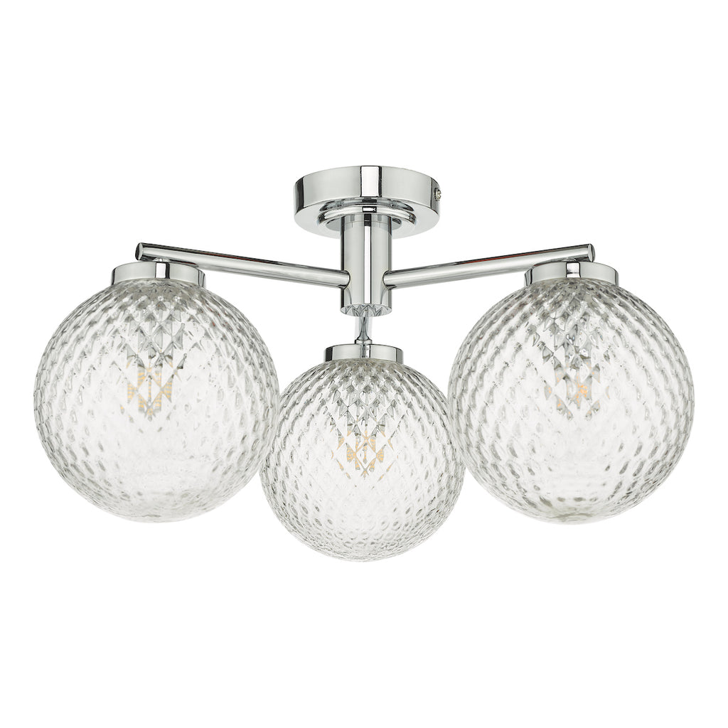 Wayne Bathroom 3 Light Semi Flush Polished Chrome Glass IP44<br>Polished Chrome