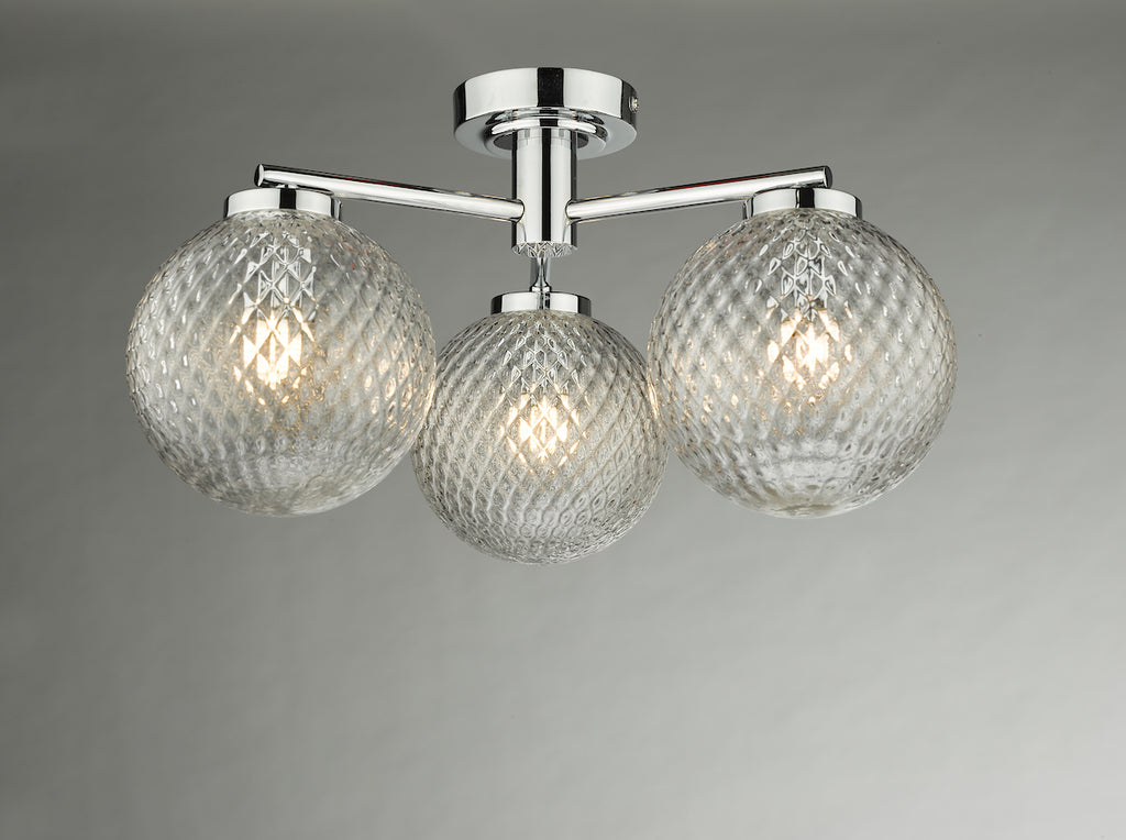 Wayne Bathroom 3 Light Semi Flush Polished Chrome Glass IP44<br>Polished Chrome
