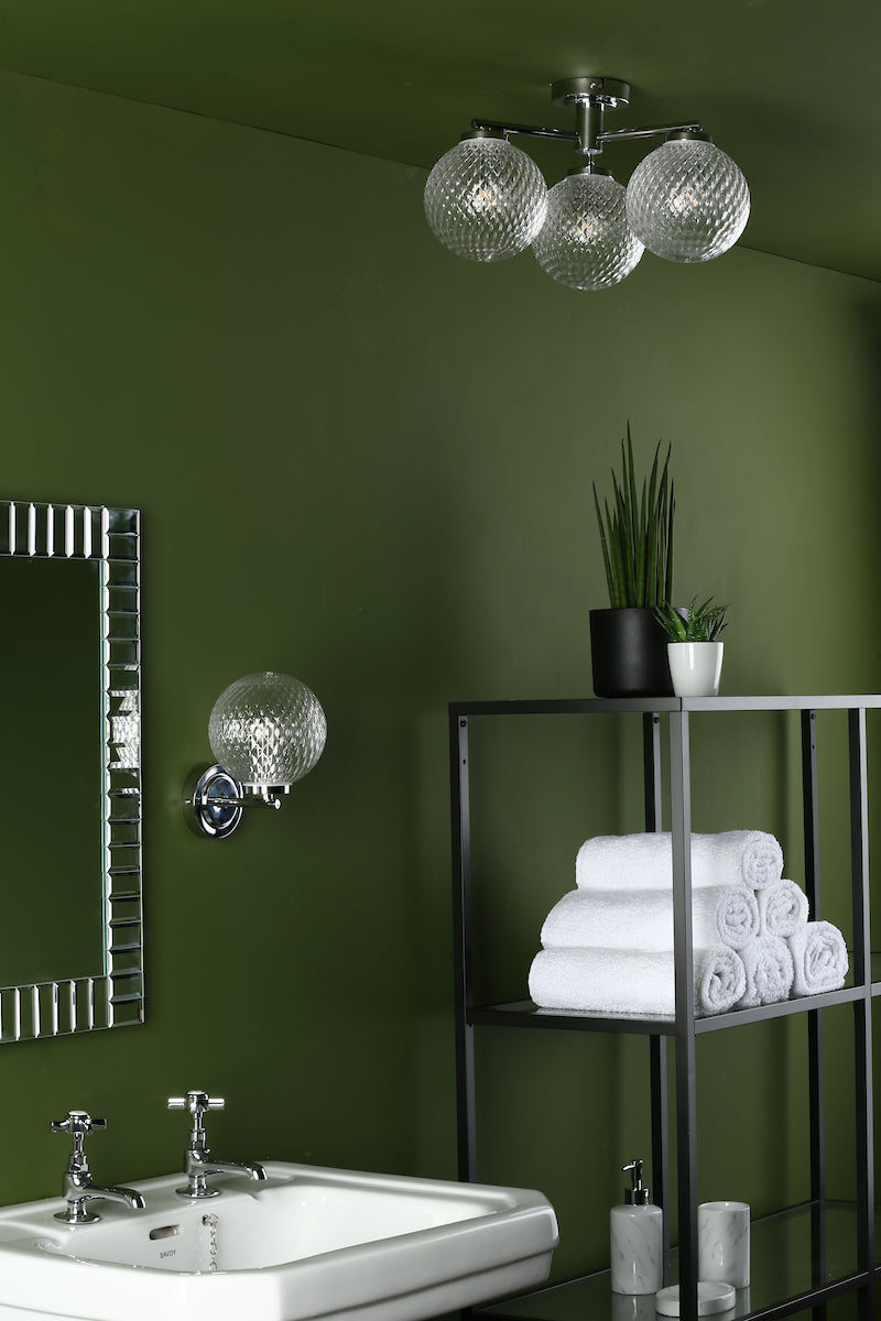 Wayne Bathroom 3 Light Semi Flush Polished Chrome Glass IP44<br>Polished Chrome