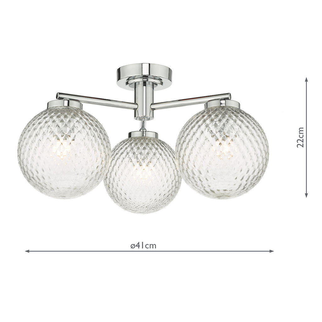 Wayne Bathroom 3 Light Semi Flush Polished Chrome Glass IP44<br>Polished Chrome