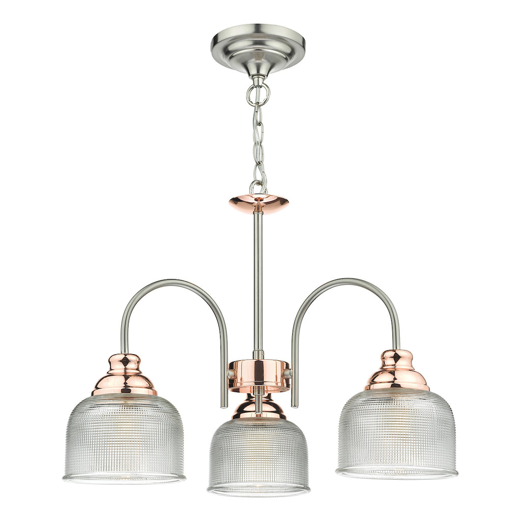 Wharfdale 3 Light Pendant Satin Chrome & Copper Textured Glass<br>Satin Chrome