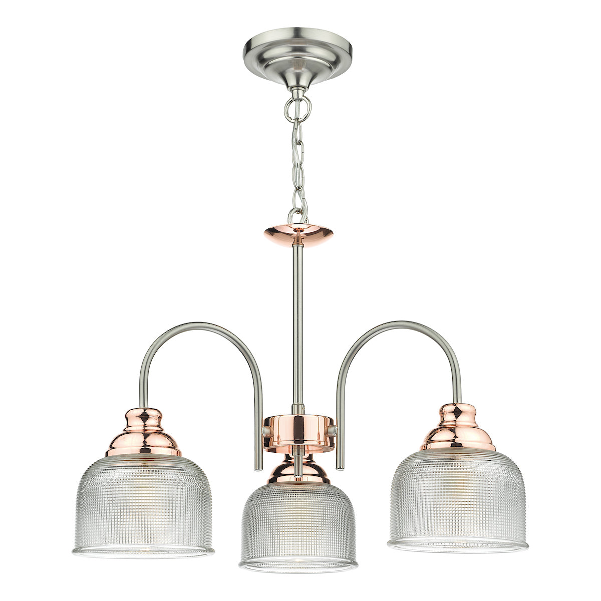 Wharfdale 3 Light Pendant Satin Chrome & Copper Textured Glass<br>Satin Chrome