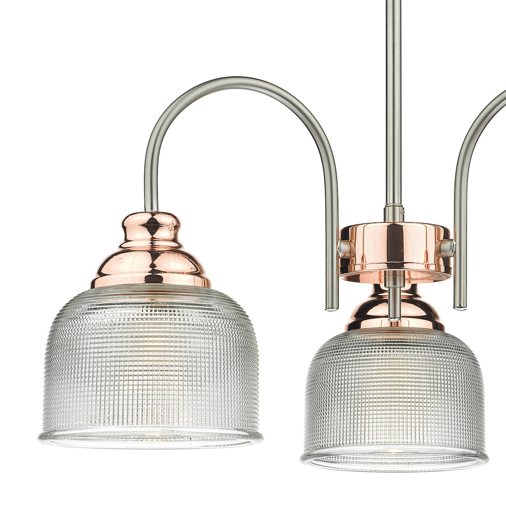 Wharfdale 3 Light Pendant Satin Chrome & Copper Textured Glass<br>Satin Chrome