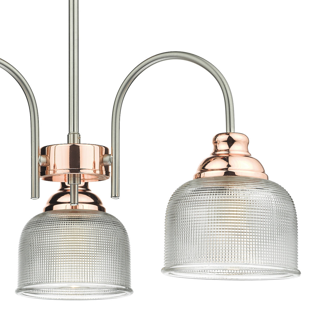 Wharfdale 3 Light Pendant Satin Chrome & Copper Textured Glass<br>Satin Chrome