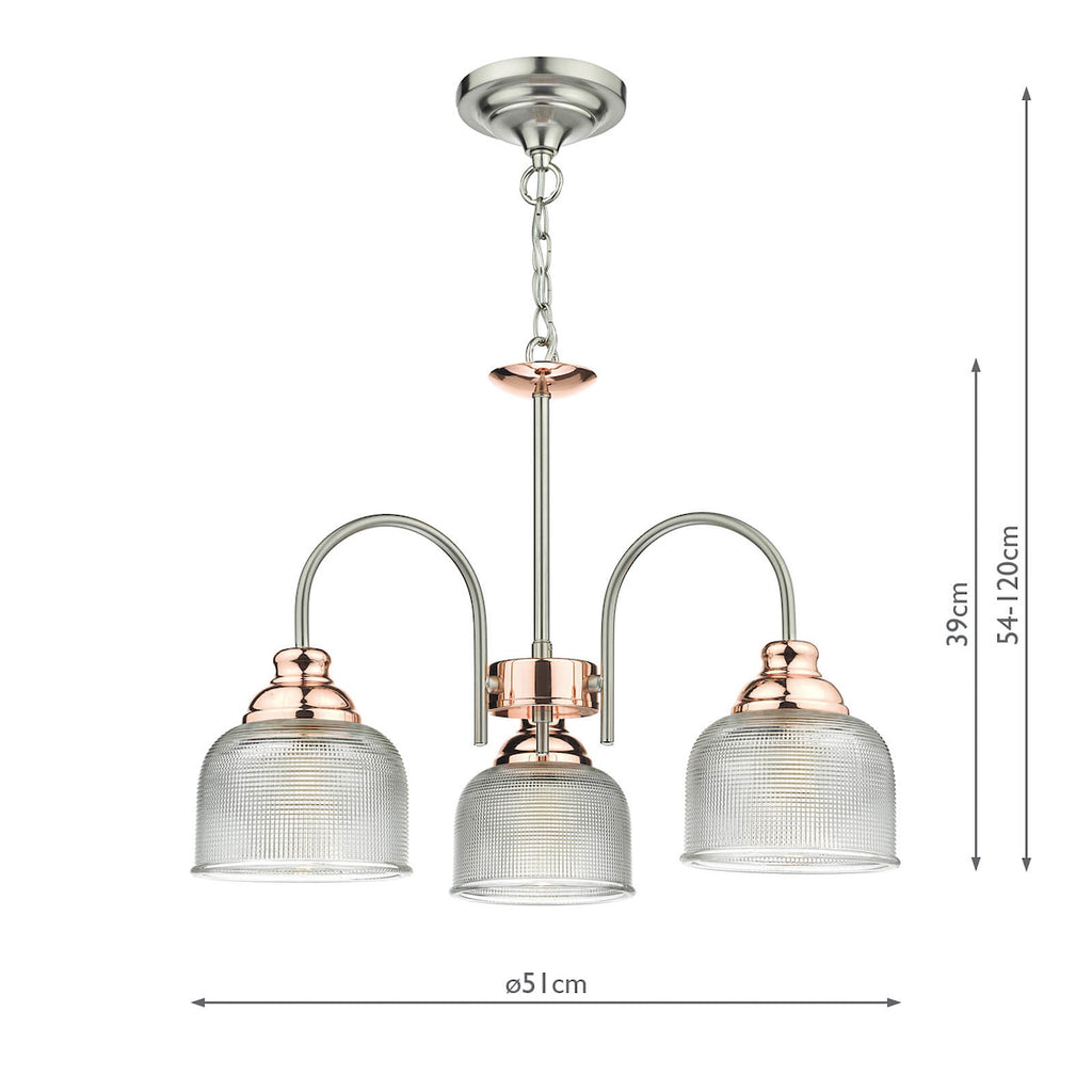 Wharfdale 3 Light Pendant Satin Chrome & Copper Textured Glass<br>Satin Chrome