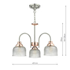 Wharfdale 3 Light Pendant Satin Chrome & Copper Textured Glass<br>Satin Chrome