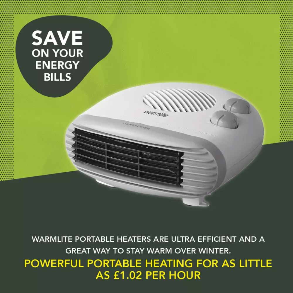 Warmlite WL44004 2kW Portable Flat Fan Heater - White