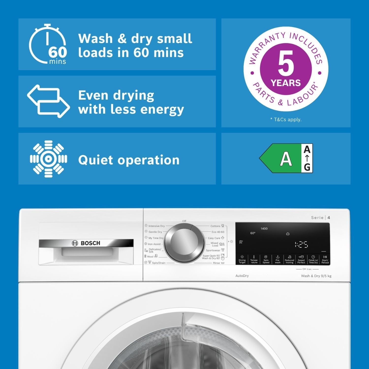 Bosch WNA144V9GB 9kg/5kg Series 4 Washer Dryer – WHITE