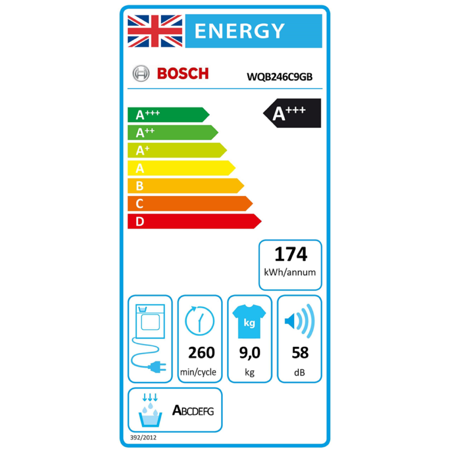 Bosch Series 8 WQB246C9GB 9kg Heat Pump Tumble Dryer - White