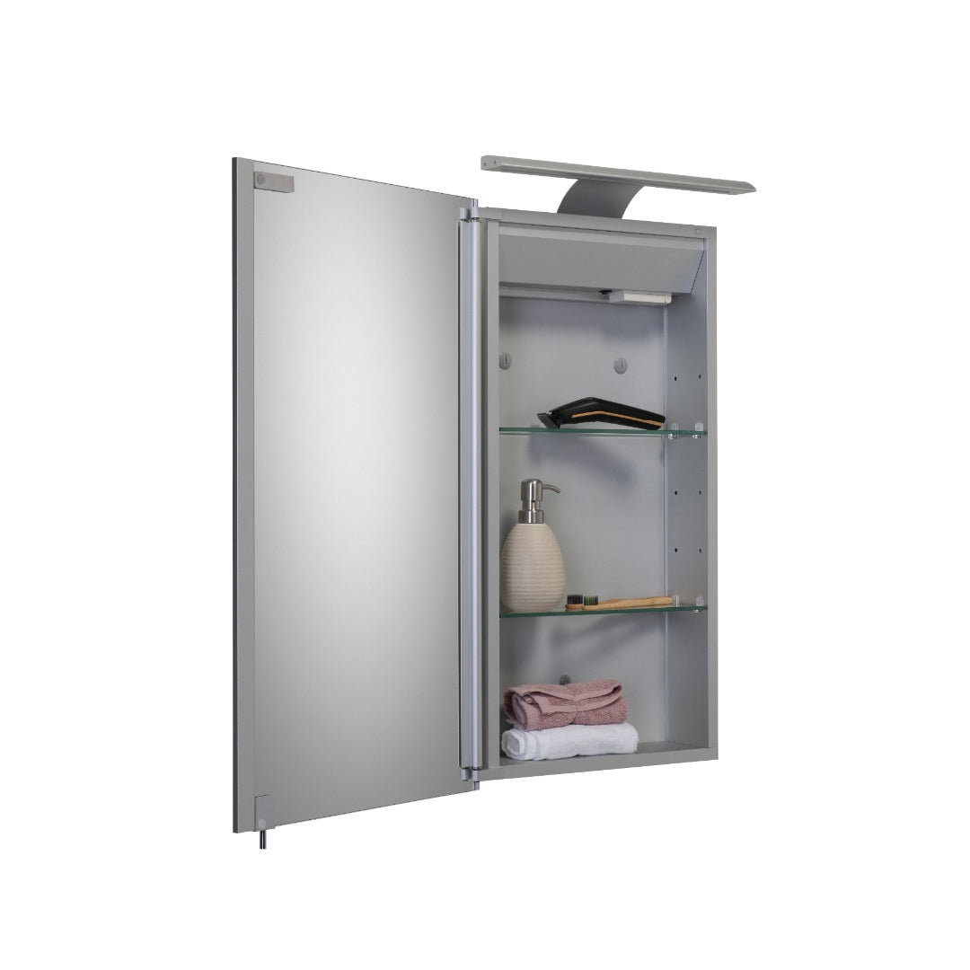 Croydex Jefferson Single Door Illuminated Mirror Cabinet - Silver