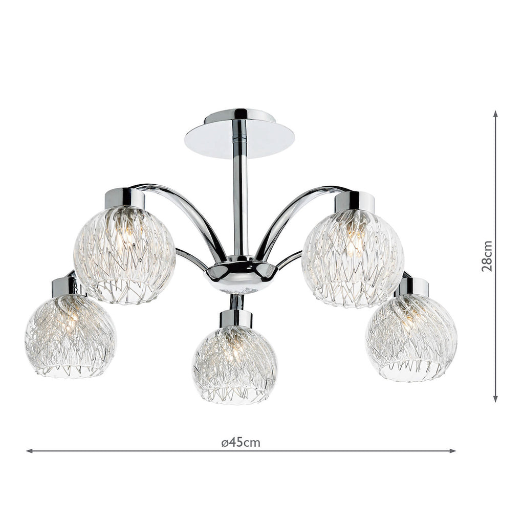 Yasmin 5 Light Semi Flush Polished Chrome<br>Polished Chrome