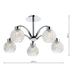 Yasmin 5 Light Semi Flush Polished Chrome<br>Polished Chrome