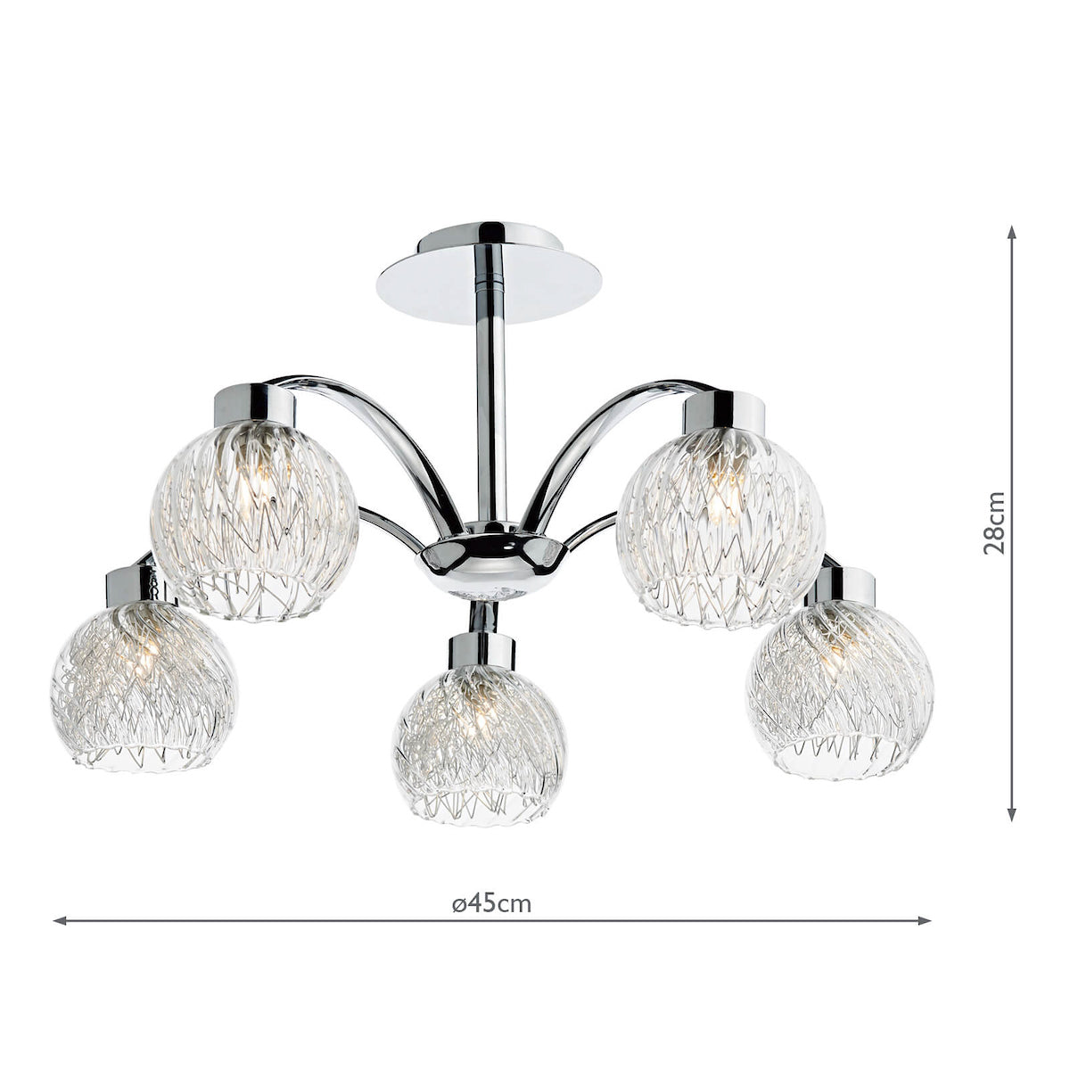 Yasmin 5 Light Semi Flush Polished Chrome<br>Polished Chrome