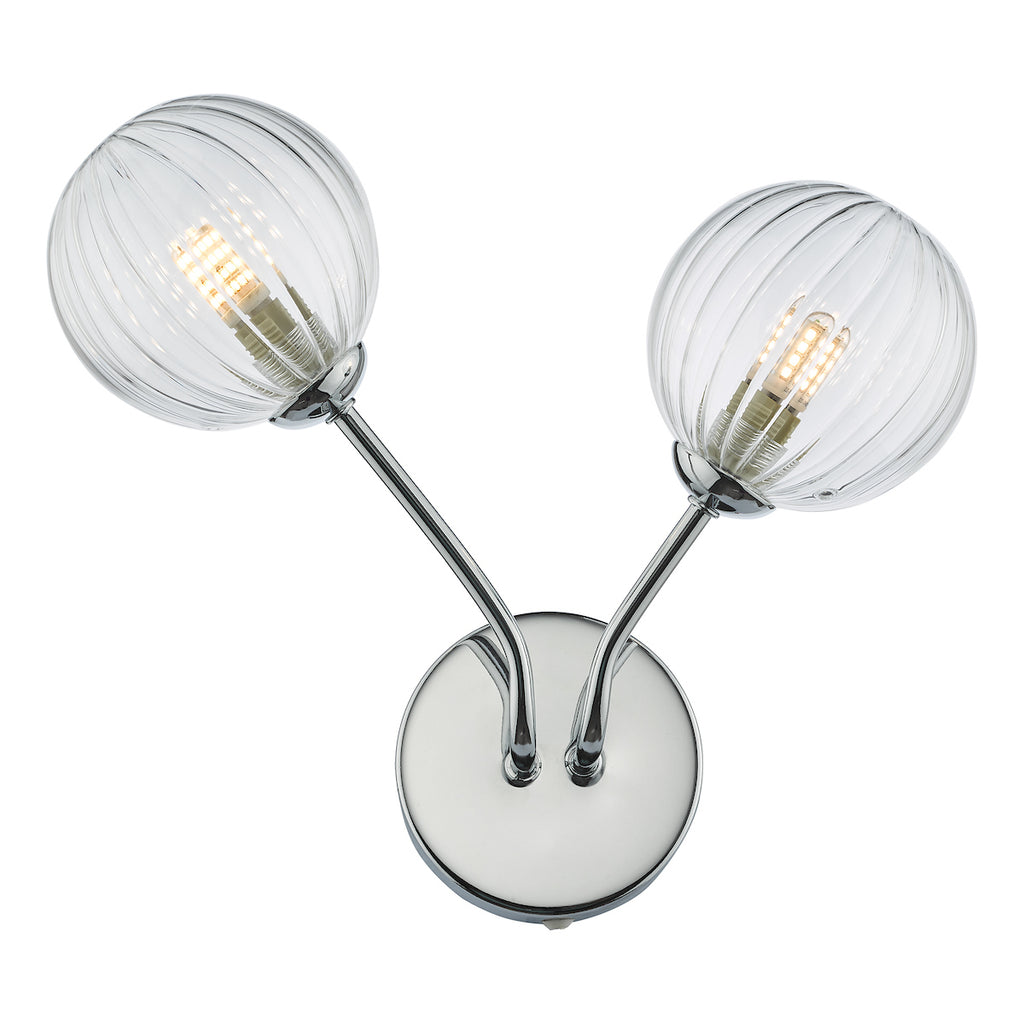 Yiska 2 Light Wall Light Polished Chrome Ribbed Glass<br>Polished Chrome
