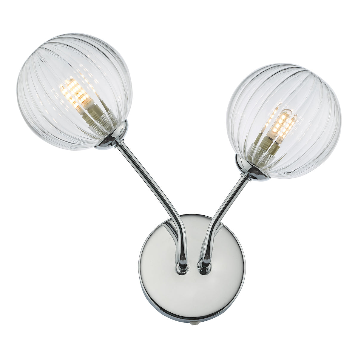Yiska 2 Light Wall Light Polished Chrome Ribbed Glass<br>Polished Chrome