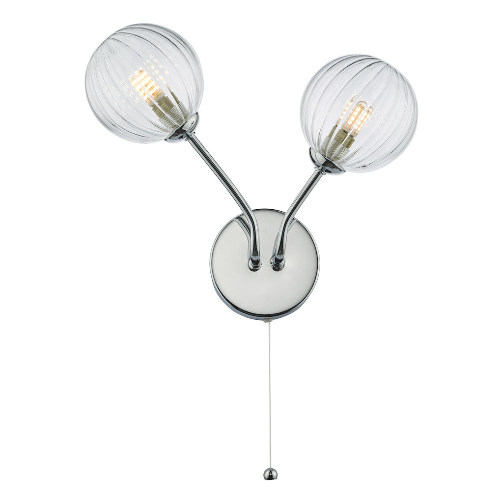 Yiska 2 Light Wall Light Polished Chrome Ribbed Glass<br>Polished Chrome