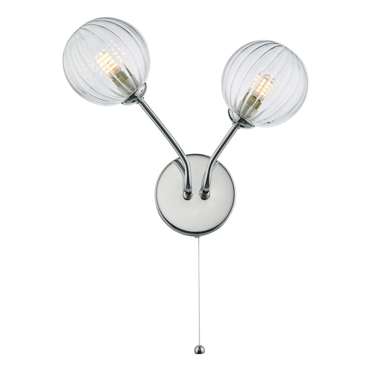 Yiska 2 Light Wall Light Polished Chrome Ribbed Glass<br>Polished Chrome