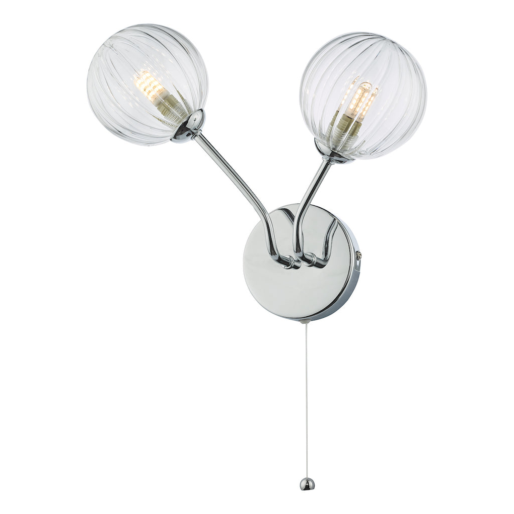 Yiska 2 Light Wall Light Polished Chrome Ribbed Glass<br>Polished Chrome