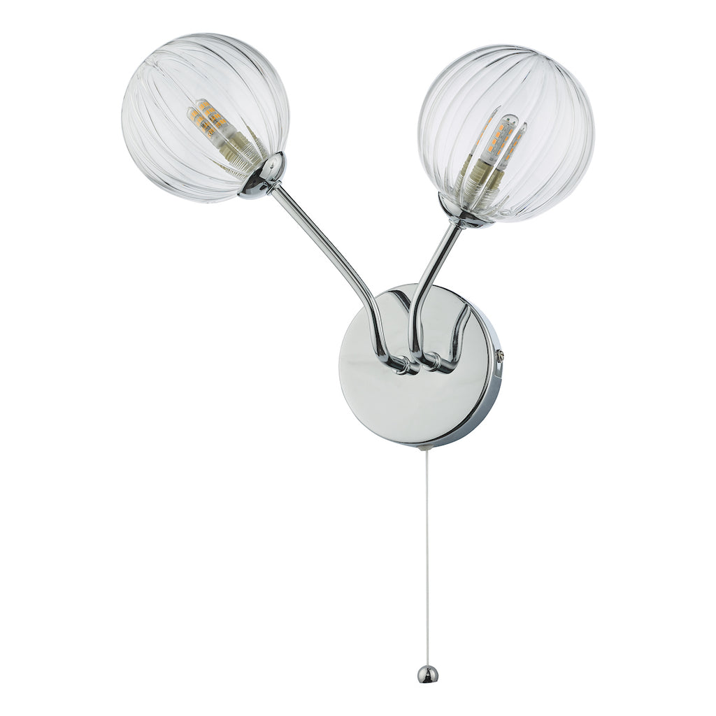Yiska 2 Light Wall Light Polished Chrome Ribbed Glass<br>Polished Chrome