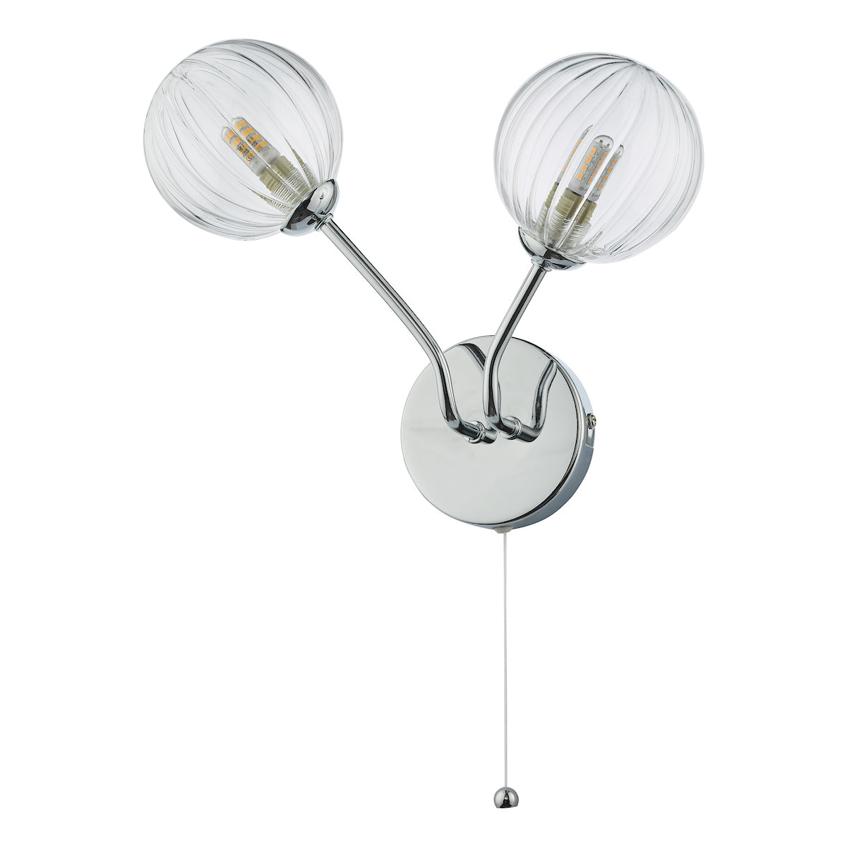 Yiska 2 Light Wall Light Polished Chrome Ribbed Glass<br>Polished Chrome
