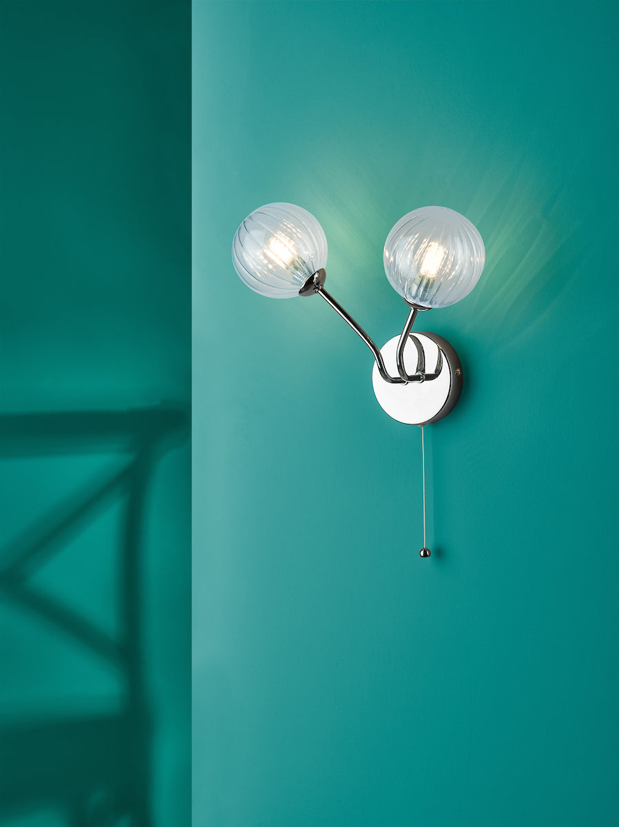 Yiska 2 Light Wall Light Polished Chrome Ribbed Glass<br>Polished Chrome