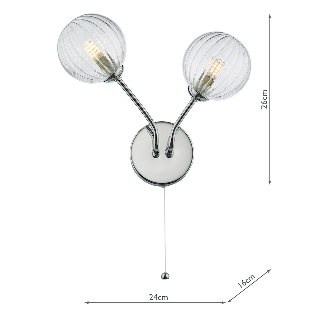 Yiska 2 Light Wall Light Polished Chrome Ribbed Glass<br>Polished Chrome