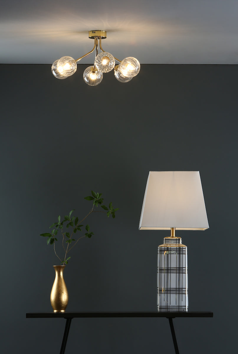 Yiska 6 Light Semi Flush Gold & Glass<br>Satin Gold