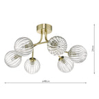 Yiska 6 Light Semi Flush Gold & Glass<br>Satin Gold