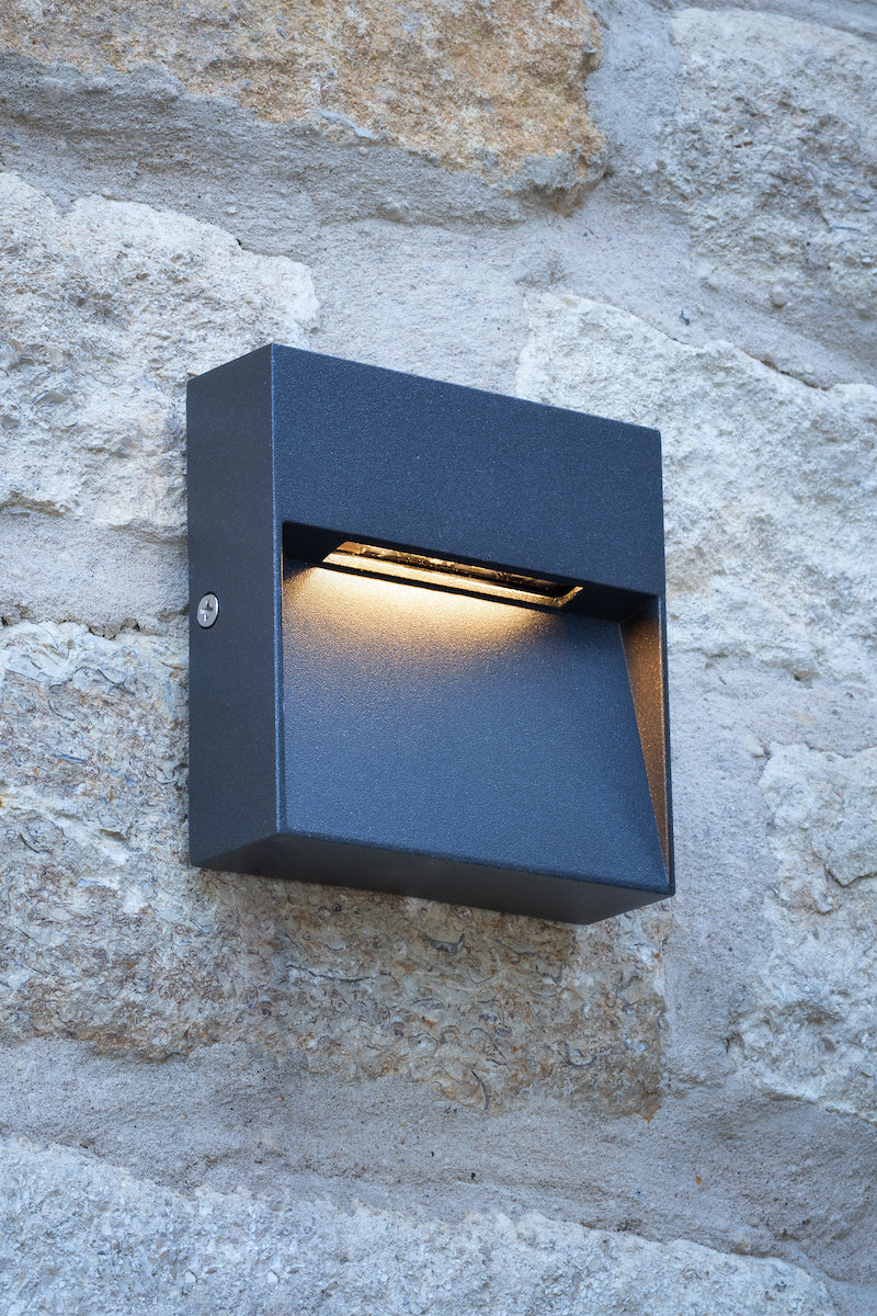 Yukon Outdoor Wall Light Square Eyelid Anthracite IP65 LED<br>Matt Grey