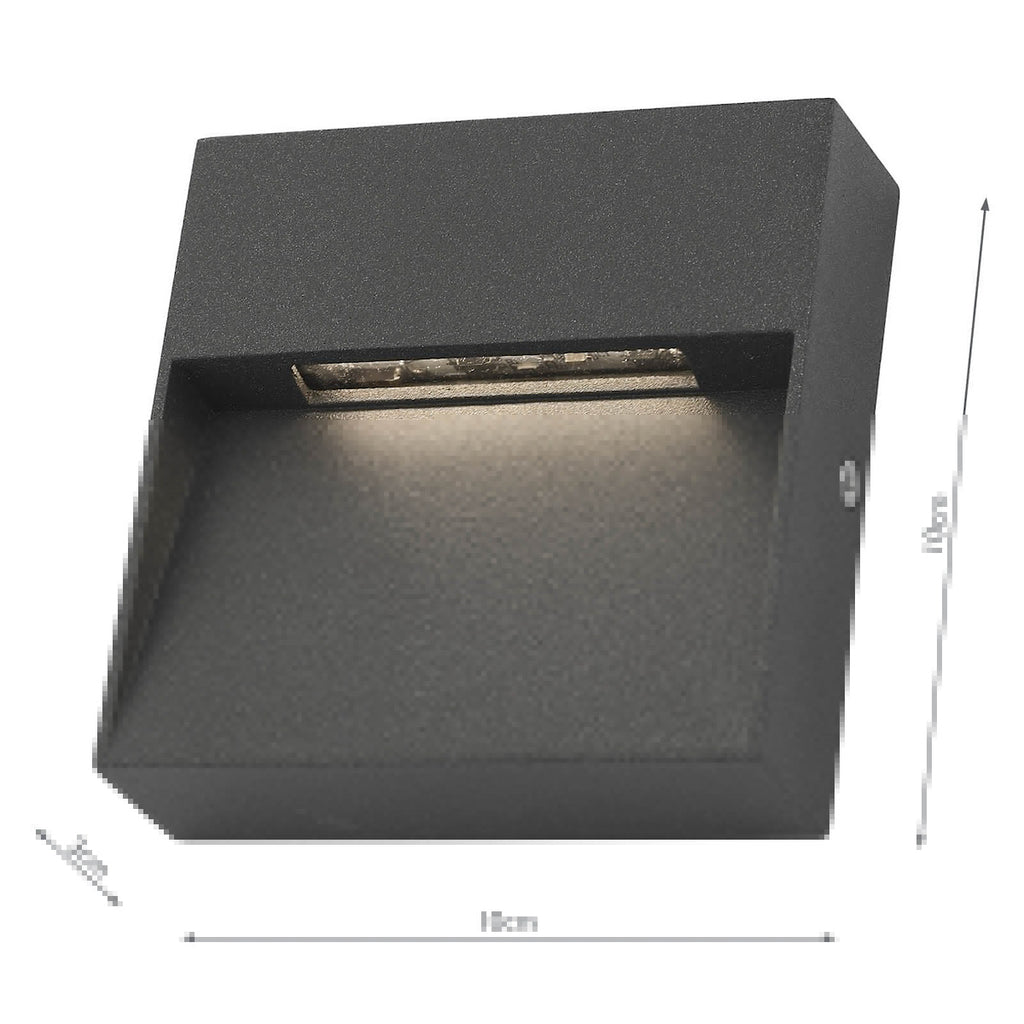 Yukon Outdoor Wall Light Square Eyelid Anthracite IP65 LED<br>Matt Grey