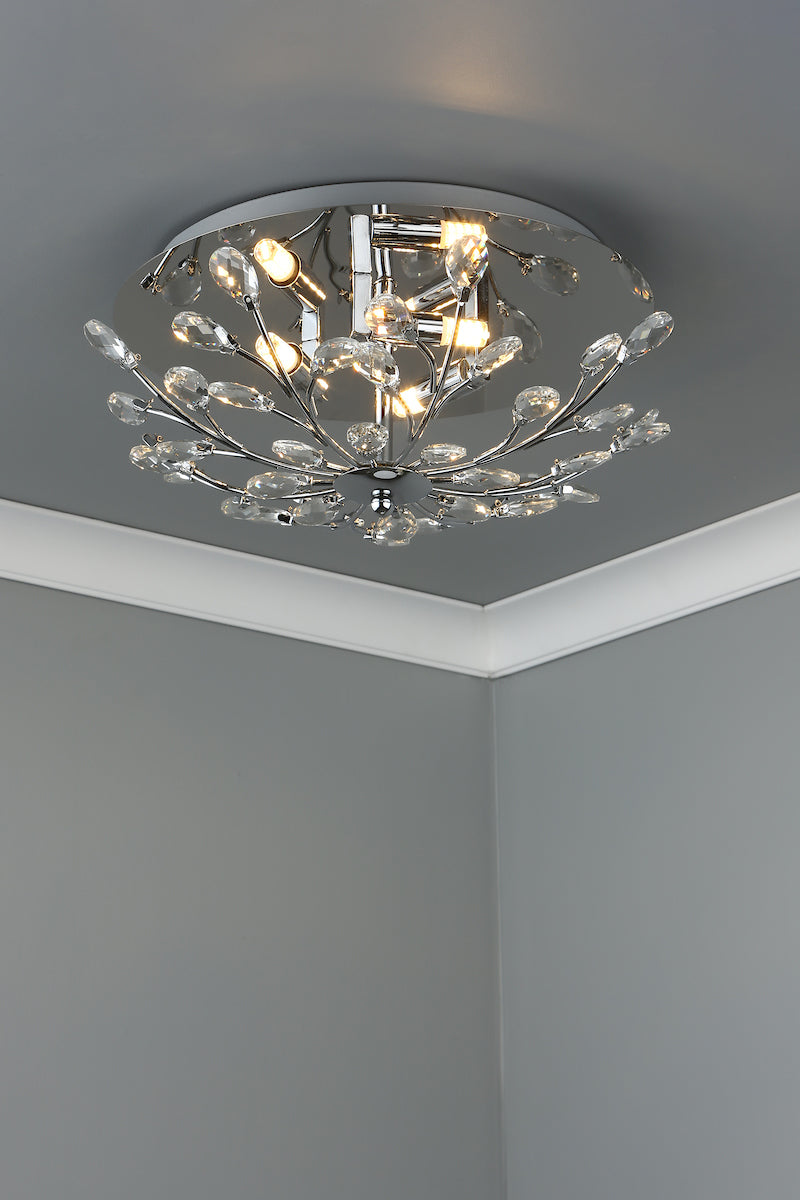 Zafir 3 Light Flush Polished Chrome Crystal<br>Polished Chrome