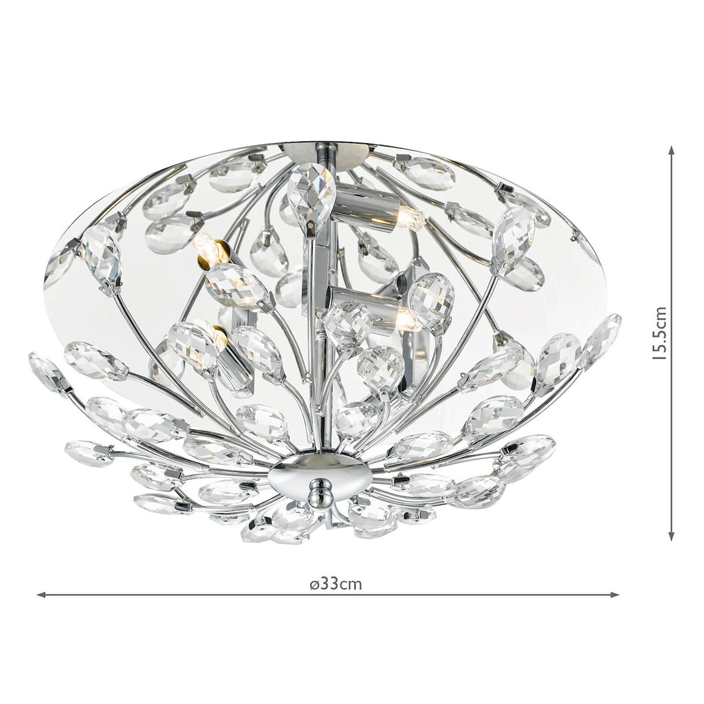 Zafir 3 Light Flush Polished Chrome Crystal<br>Polished Chrome